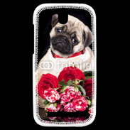 Coque HTC One SV Chiot et fleurs rouges