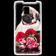 Coque LG P990 Chiot et fleurs rouges