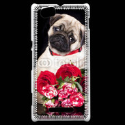 Coque Sony Xperia M Chiot et fleurs rouges