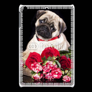 Coque iPadMini Chiot et fleurs rouges