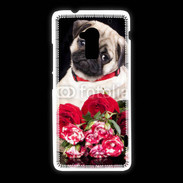 Coque HTC One Max Chiot et fleurs rouges
