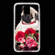 Coque Samsung Galaxy S5 Chiot et fleurs rouges