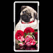 Coque Sony Xperia Z2 Chiot et fleurs rouges