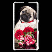 Coque Sony Xperia Z1 Compact Chiot et fleurs rouges