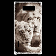 Coque LG Optimus L7 Couple de lion et lionne 500