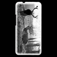 Coque HTC One Cerf en noir et blanc 150