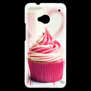 Coque HTC One Cup cake rose et blanc