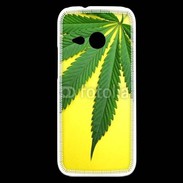 Coque HTC One Mini 2 Feuille de cannabis sur fond jaune