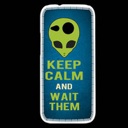 Coque HTC One Mini 2 Keep Calm and Wait Alien Bleu