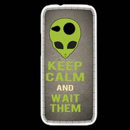 Coque HTC One Mini 2 Keep Calm and Wait Alien Gris