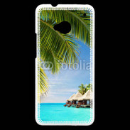 Coque HTC One Palmier et bungalow dans l'océan indien