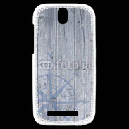 Coque HTC One SV Rose des vents sur fond bois 500