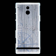 Coque Sony Xperia P Rose des vents sur fond bois 500