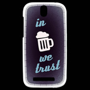 Coque HTC One SV In Beer We trust bleu ZG