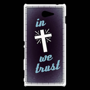 Coque Sony Xperia M2 In Christ We trust Bleu ZG