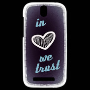 Coque HTC One SV In Love We trust Bleu ZG