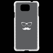 Coque Samsung Galaxy Alpha moustache gris & blanc