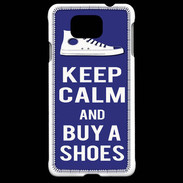 Coque Samsung Galaxy Alpha Keep Calm Buy Shoes Bleu
