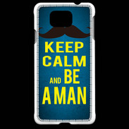 Coque Samsung Galaxy Alpha Keep Calm Be a Man Bleu