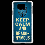 Coque Samsung Galaxy Alpha Keep Calm and Be Anonymous Bleu