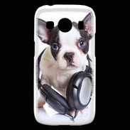 Coque Samsung Galaxy Ace4 Bulldog français avec casque de musique