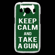 Coque Samsung Galaxy Ace4 Keep Calm Take a gun Vert