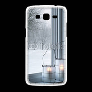 Coque Samsung Galaxy Grand2 paysage hiver deux lanternes