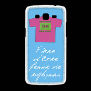 Coque Samsung Galaxy Grand2 Femme de rugbyman Bonus offensif-défensif Bleu