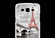 Coque Samsung Galaxy Grand2 Tour Eiffel rouge sur fond en noir et blanc