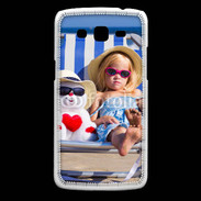 Coque Samsung Core Plus Petite fille avec bonhomme de neige a la plage