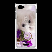 Coque Sony Xpéria J Chiot blanc et fleur violette