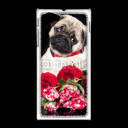 Coque Sony Xpéria J Chiot et fleurs rouges