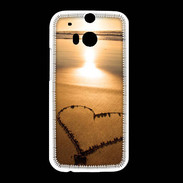 Coque HTC One M8 Coeur sur la plage avec couché de soleil
