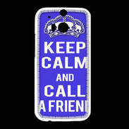 Coque HTC One M8 Keep Calm Call friend Bleu