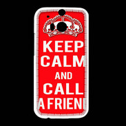 Coque HTC One M8 Keep Calm Call friend Rouge