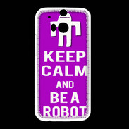 Coque HTC One M8 Keep Calm Be a Robot Violet