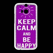 Coque HTC One M8 Keep Calm Be Happy Violet