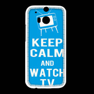 Coque HTC One M8 Keep Calm Watch TV Cyan