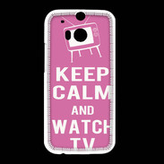 Coque HTC One M8 Keep Calm Watch TV Rose