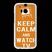 Coque HTC One M8 Keep Calm Watch TV Orange