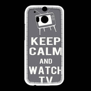 Coque HTC One M8 Keep Calm Watch TV Gris