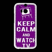 Coque HTC One M8 Keep Calm Watch TV Violet