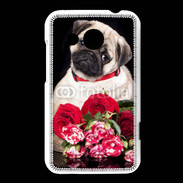 Coque HTC Desire 200 Chiot et fleurs rouges
