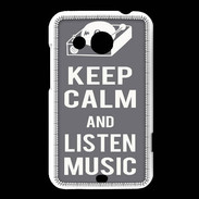 Coque HTC Desire 200 Keep Calm Listen music Gris
