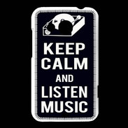 Coque HTC Desire 200 Keep Calm Listen music Noir