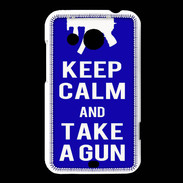 Coque HTC Desire 200 Keep Calm Take a gun Bleu