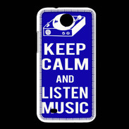 Coque HTC Desire 300 Keep Calm Listen music Bleu