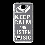 Coque HTC Desire 300 Keep Calm Listen music Gris