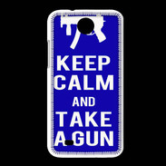 Coque HTC Desire 300 Keep Calm Take a gun Bleu