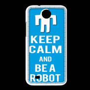 Coque HTC Desire 300 Keep Calm Be a Robot Cyan
